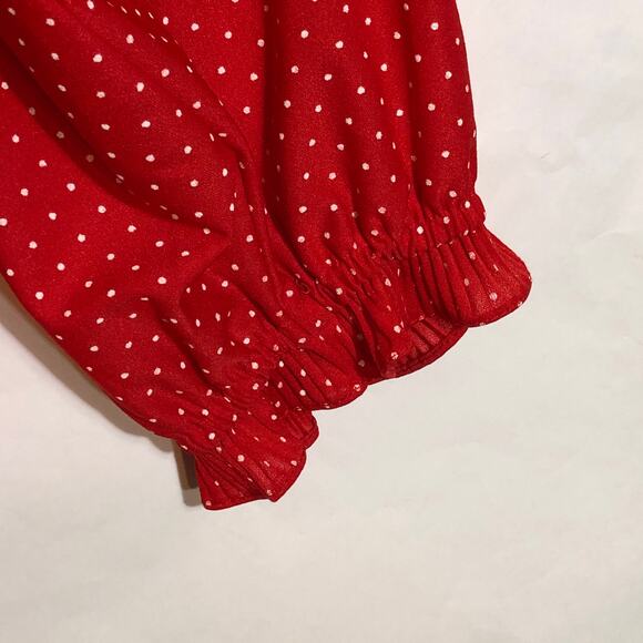 Red Polka Dot Blouse Ruffled Collar and Tie Button Front Shirt 2X Vintage Retro - Picture 4 of 10